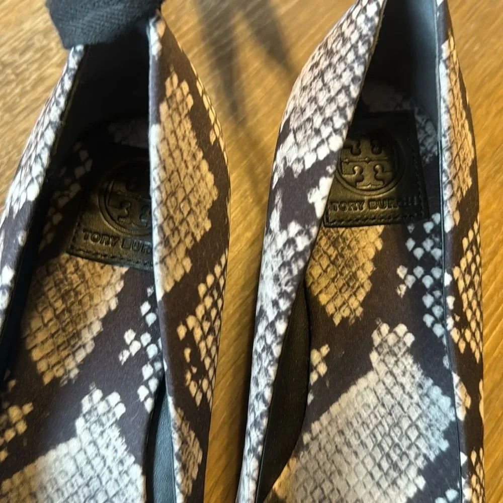 Tory Burch Women's Heather Ankle Wrap Wedge Espadrilles Snake Print Size 9.5 M